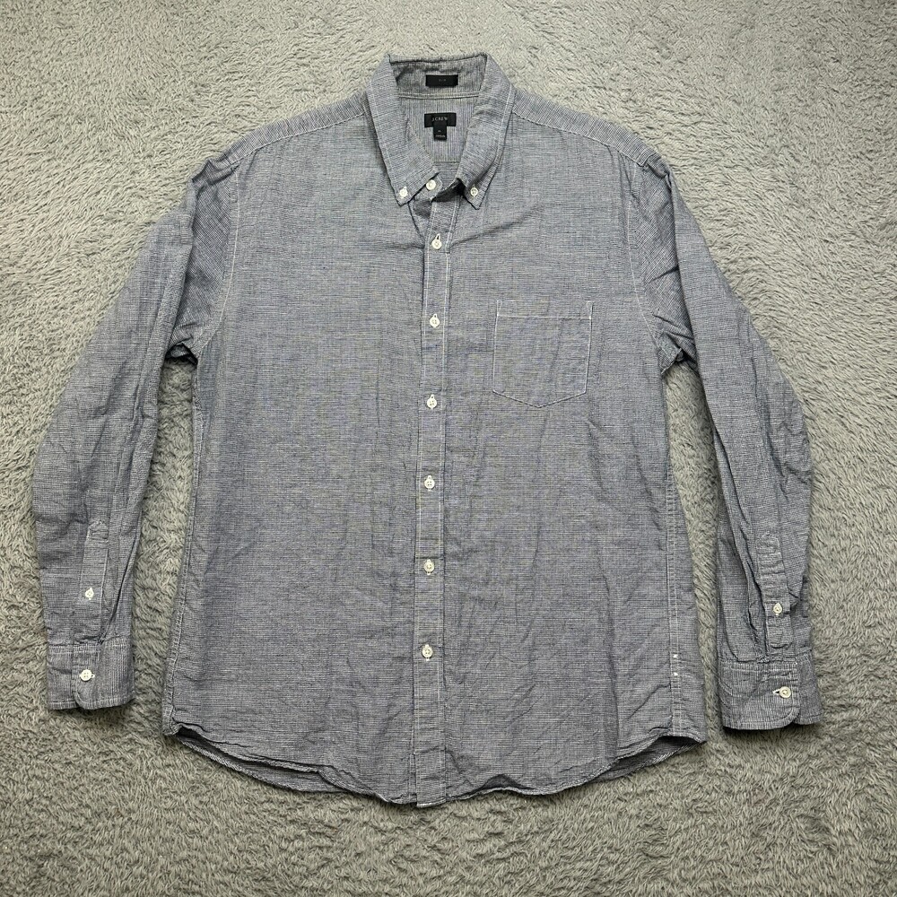 J Crew Shirt Mens XL Blue Slim Linen Blend Long Sleeve Button Down